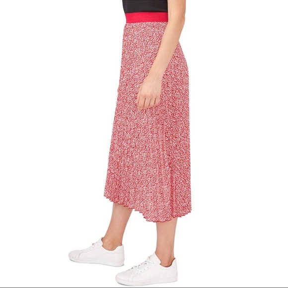Vince Camuto Pink/Ivory Pleated Floral Midi Skirt Lightweight Feminine Girly XL - Picture 1 of 15